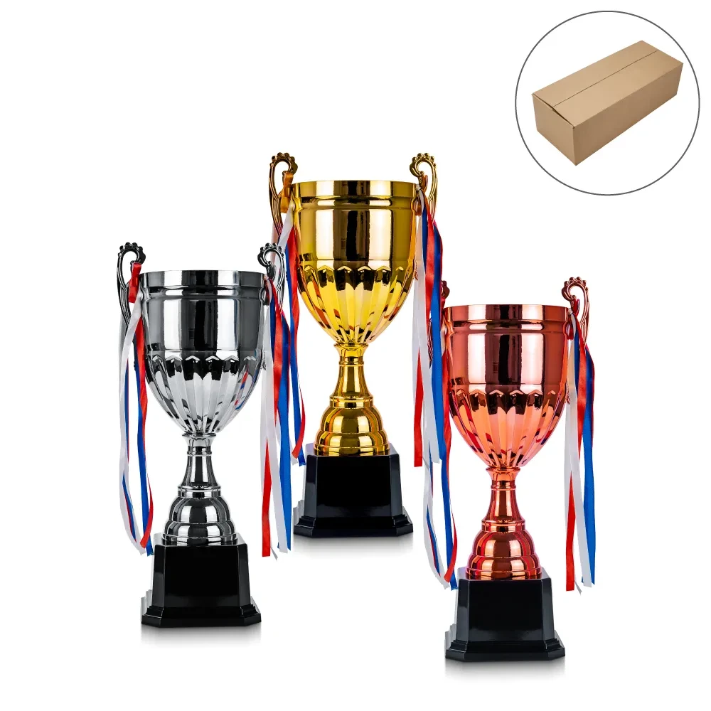 Metal Open Cup Trophies & Removable Ribbon Attached to Both Handles
